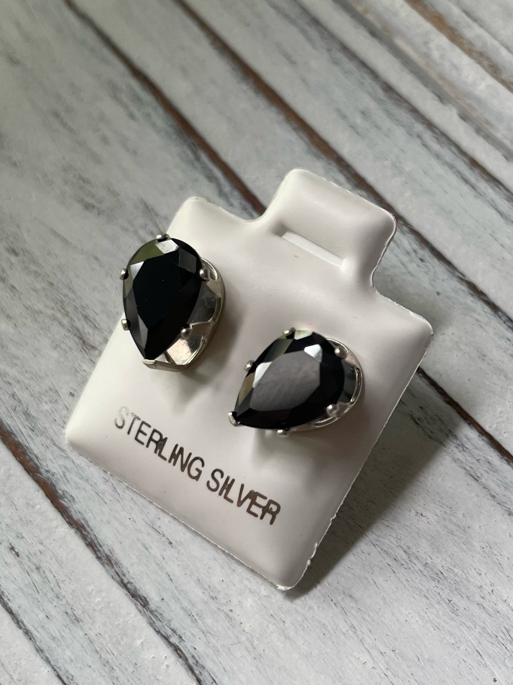 Black CZ Pear shaped 925 Studs